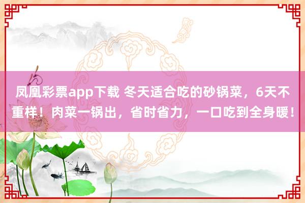 凤凰彩票app下载 冬天适合吃的砂锅菜，6天不重样！肉菜一锅出，省时省力，一口吃到全身暖！