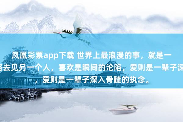 凤凰彩票app下载 世界上最浪漫的事,就是一个人跑很远的路去见另一个人,喜欢是瞬间的沦陷,爱则是一辈子深入骨髓的执念。