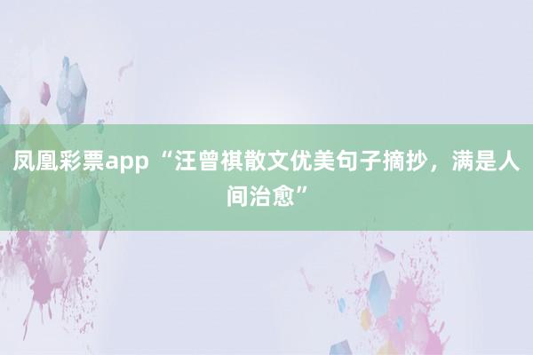 凤凰彩票app “汪曾祺散文优美句子摘抄，满是人间治愈”