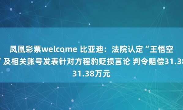 凤凰彩票welcome 比亚迪：法院认定“王悟空说车”及相关账号发表针对方程豹贬损言论 判令赔偿31.38万元