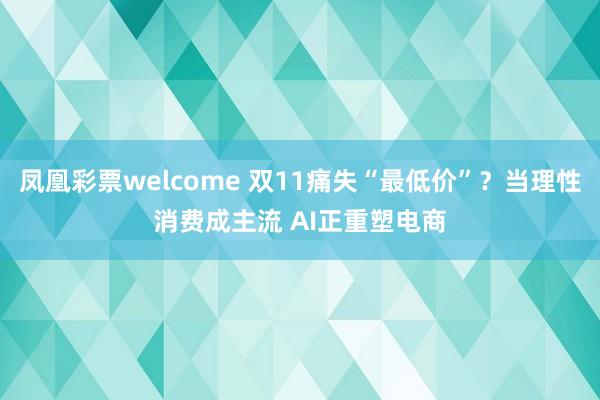 凤凰彩票welcome 双11痛失“最低价”？当理性消费成主流 AI正重塑电商