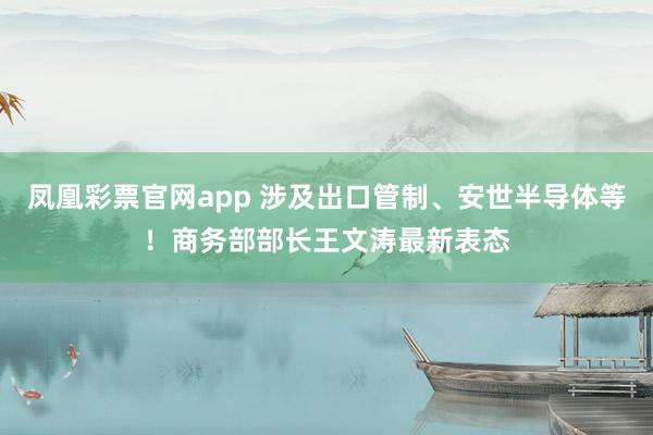 凤凰彩票官网app 涉及出口管制、安世半导体等！商务部部长王文涛最新表态