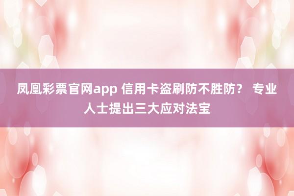 凤凰彩票官网app 信用卡盗刷防不胜防？ 专业人士提出三大应对法宝