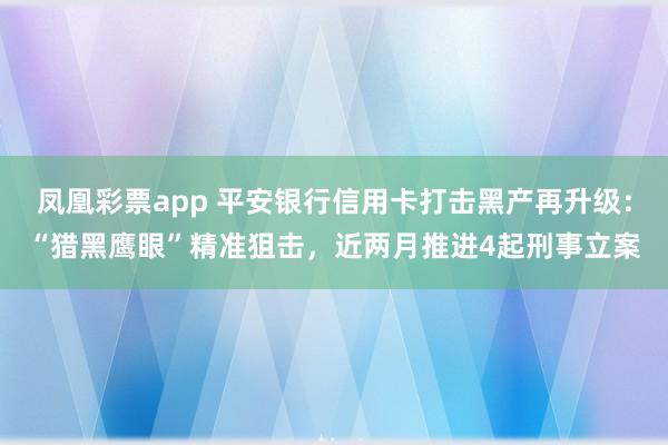 凤凰彩票app 平安银行信用卡打击黑产再升级：“猎黑鹰眼”精准狙击，近两月推进4起刑事立案