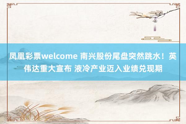 凤凰彩票welcome 南兴股份尾盘突然跳水！英伟达重大宣布 液冷产业迈入业绩兑现期