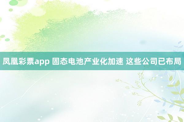 凤凰彩票app 固态电池产业化加速 这些公司已布局