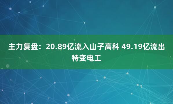 主力复盘：20.89亿流入山子高科 49.19亿流出特变电工