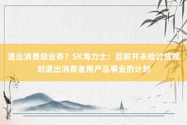 退出消费级业务？SK海力士：目前并未检讨或规划退出消费者用产品事业的计划
