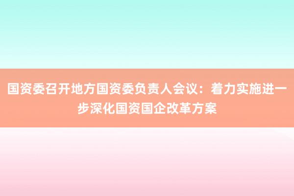 国资委召开地方国资委负责人会议：着力实施进一步深化国资国企改革方案