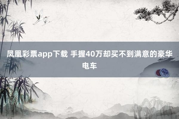 凤凰彩票app下载 手握40万却买不到满意的豪华电车