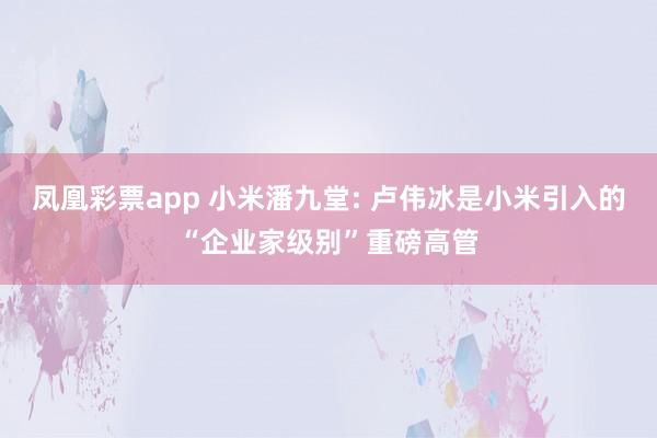 凤凰彩票app 小米潘九堂: 卢伟冰是小米引入的“企业家级别”重磅高管