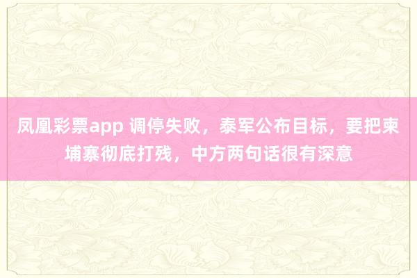 凤凰彩票app 调停失败,泰军公布目标,要把柬埔寨彻底打残,中方两句话很有深意
