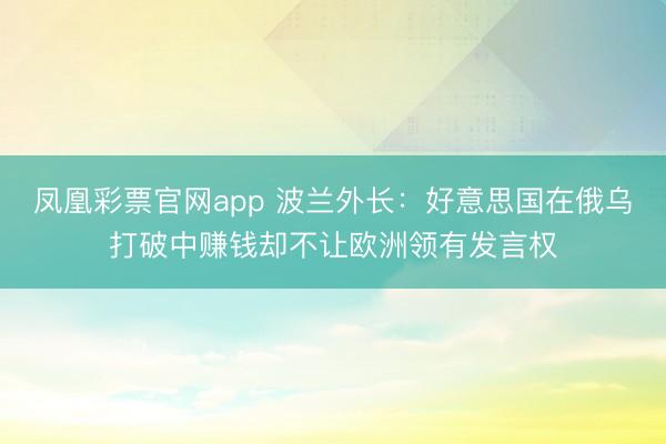 凤凰彩票官网app 波兰外长:好意思国在俄乌打破中赚钱却不让欧洲领有发言权