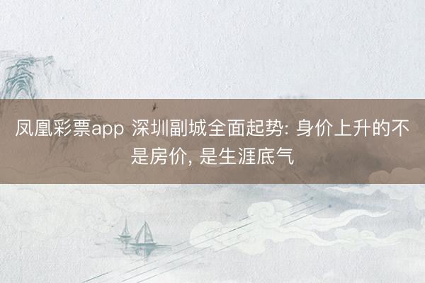 凤凰彩票app 深圳副城全面起势: 身价上升的不是房价, 是生涯底气