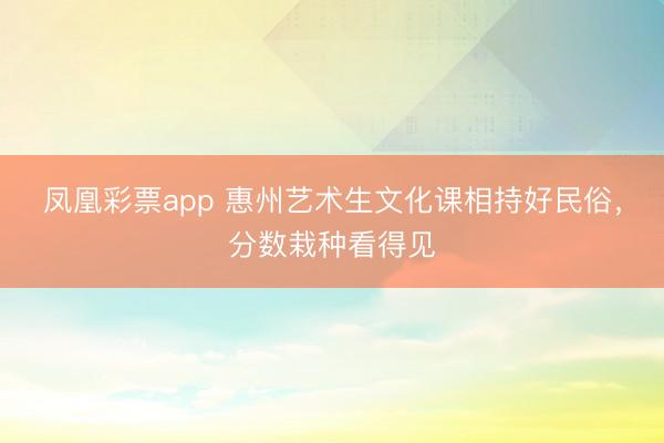 凤凰彩票app 惠州艺术生文化课相持好民俗，分数栽种看得见