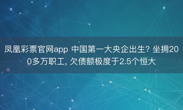 凤凰彩票官网app 中国第一大央企出生? 坐拥200多万职工， 欠债额极度于2.5个恒大